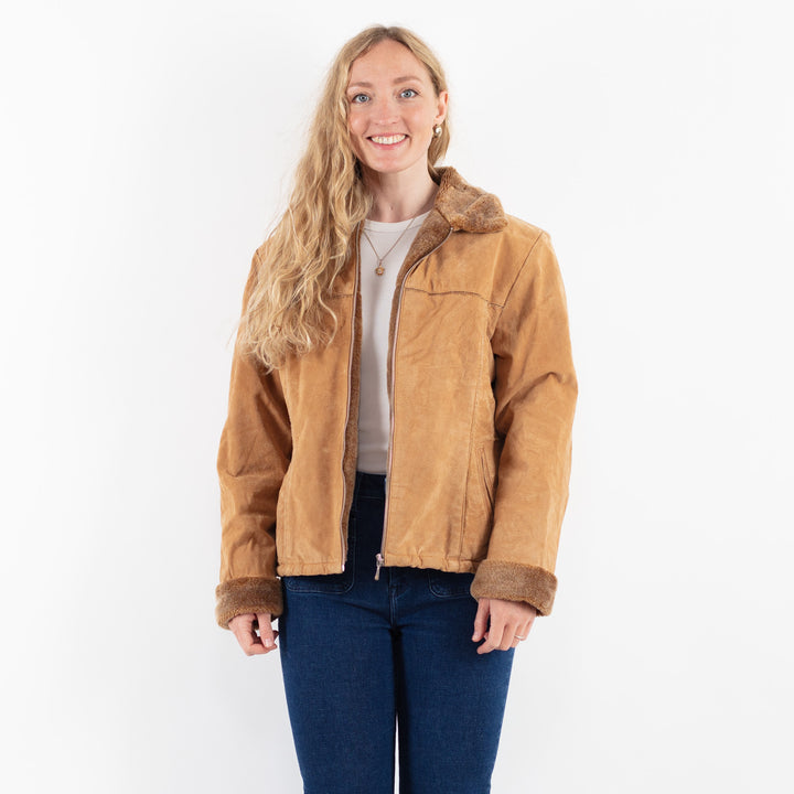 Vintage 00's Women Suede Sherpa Jacket in BeigeV9926