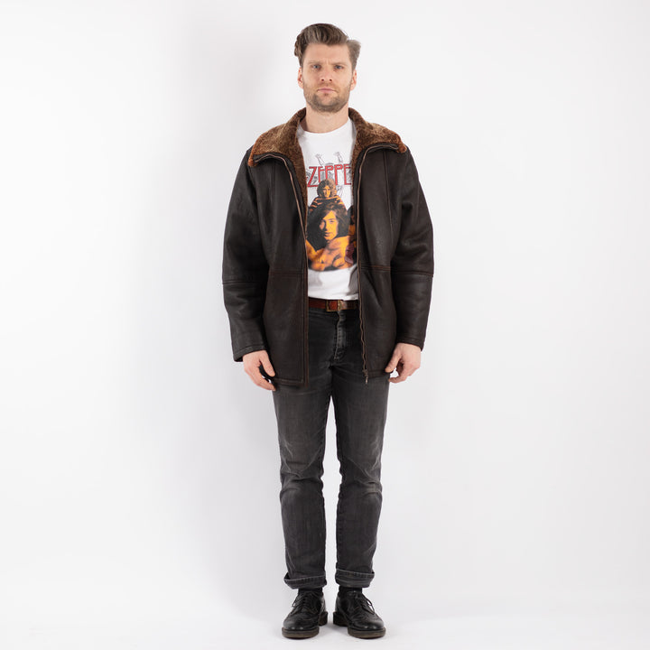 Vintage 90's Men Sheepskin Coat in BrownZ458