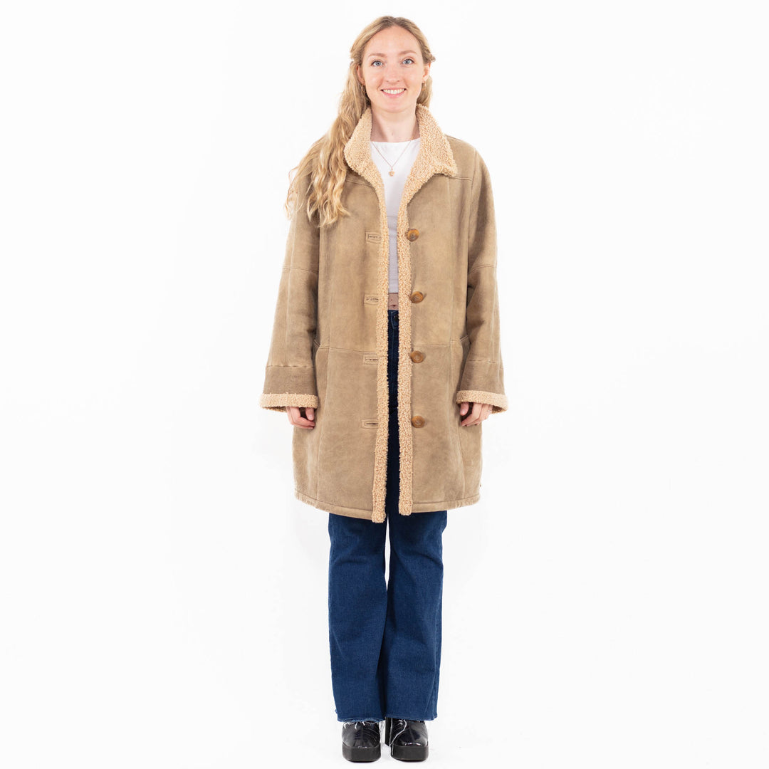 Vintage 90's Women Sheepskin Coat in Beige