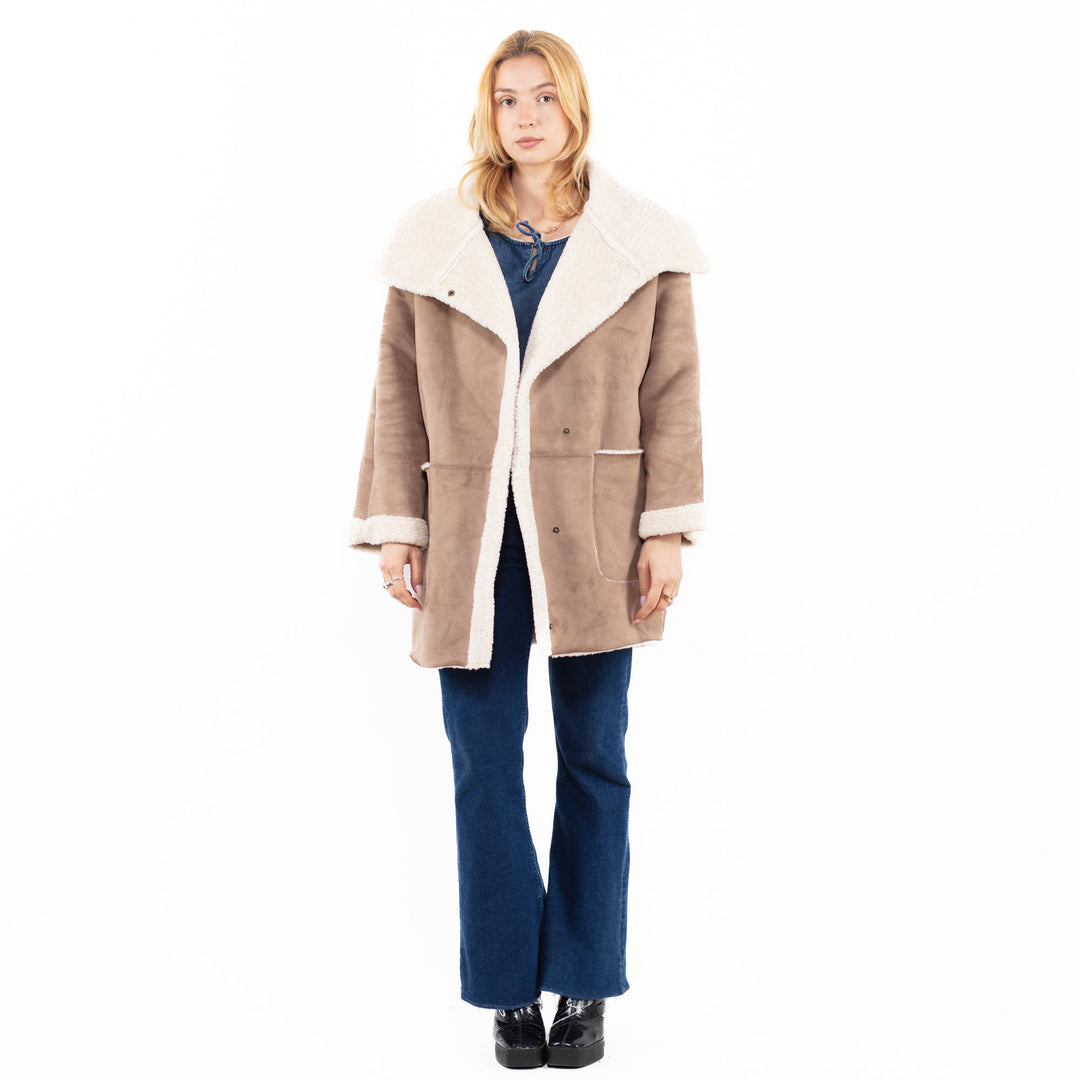 Vintage 00's Women Faux Sheepskin Coat in BeigeA0116