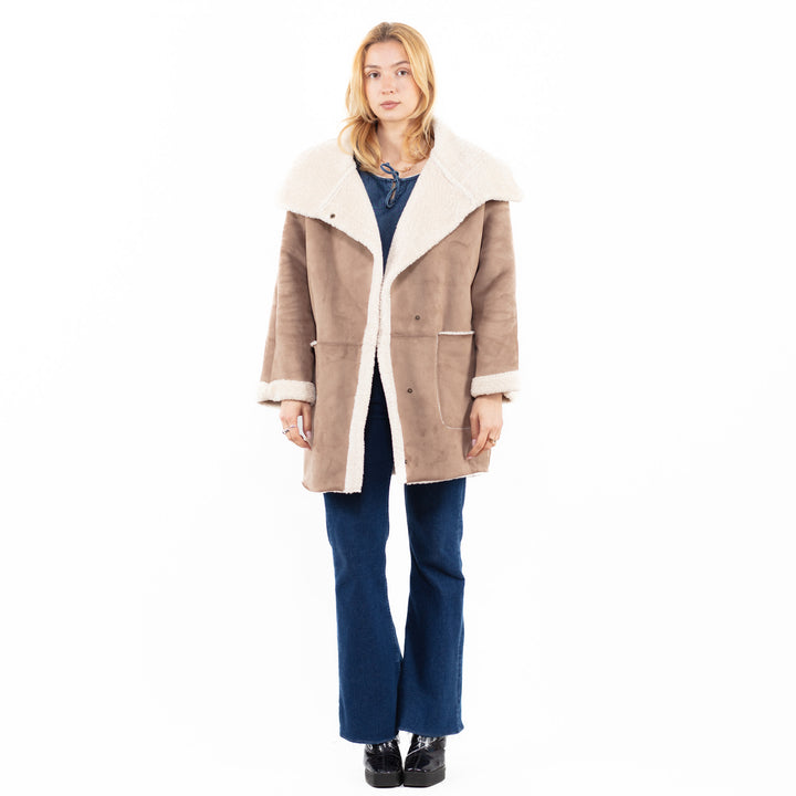 Vintage 00's Women Faux Sheepskin Coat in BeigeA0116