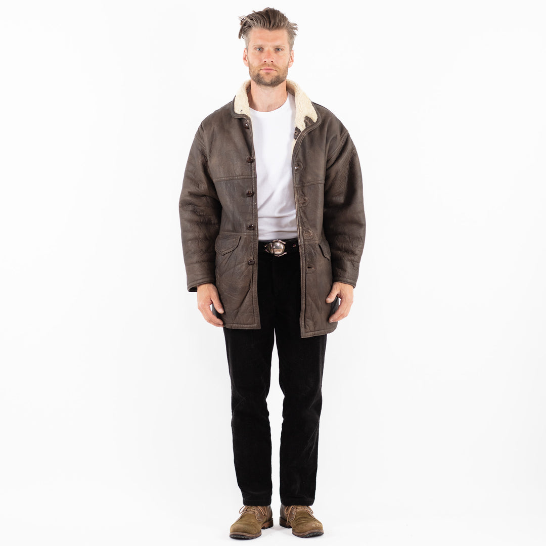 Vintage 80's Men Sheepskin Coat in BrownZ1895