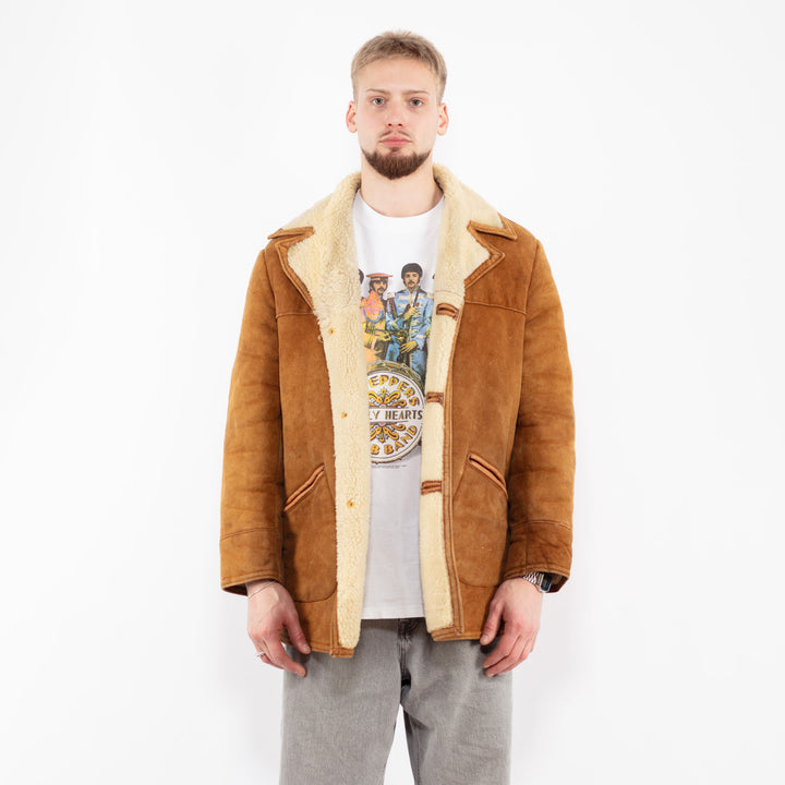 Vintage 80's Men Sheepskin Coat in Brown