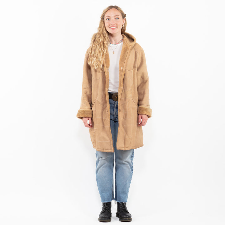 Vintage 90's Women Sheepskin Coat in BeigeA0327