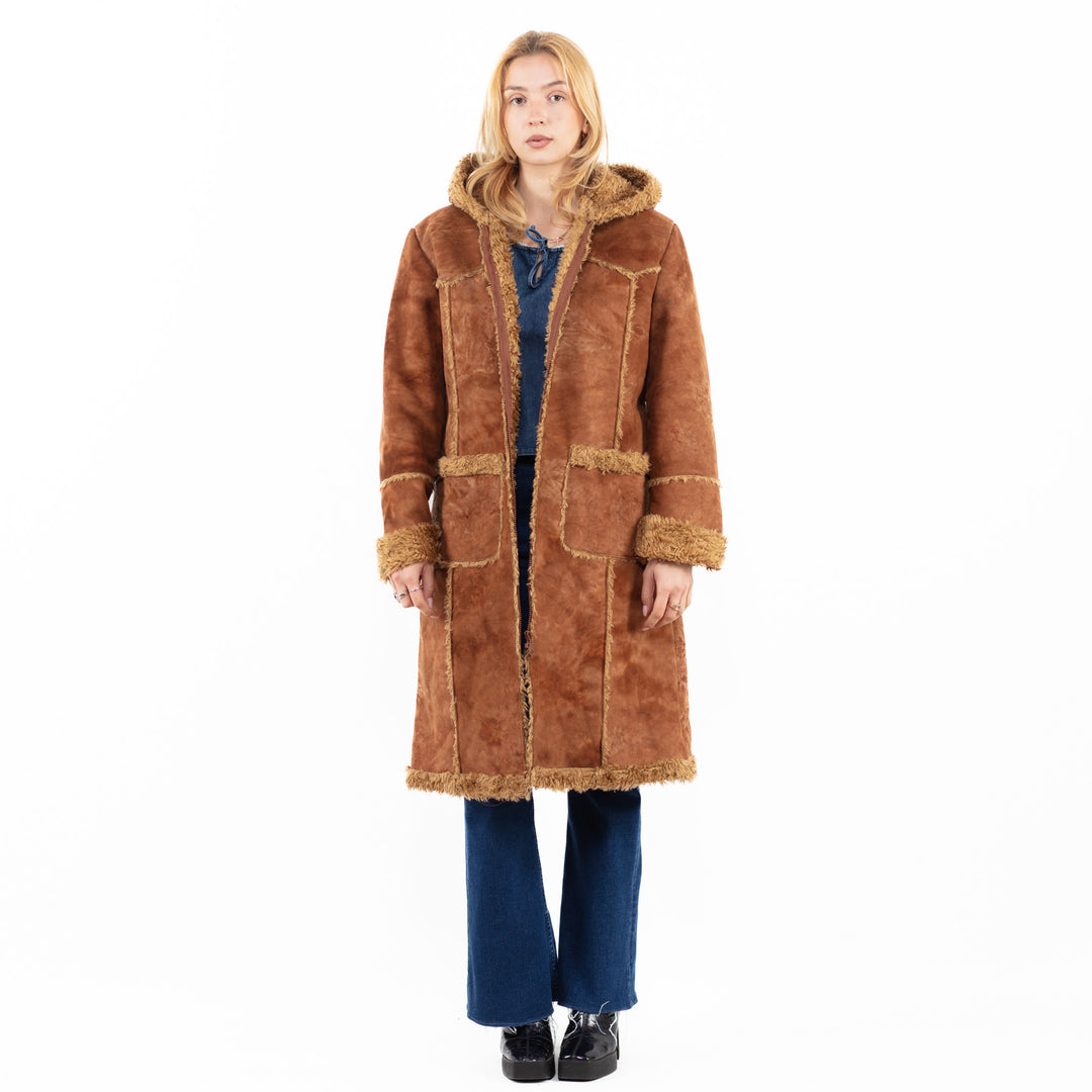 Vintage 00's Women Faux Sheepskin Coat in BrownA0117