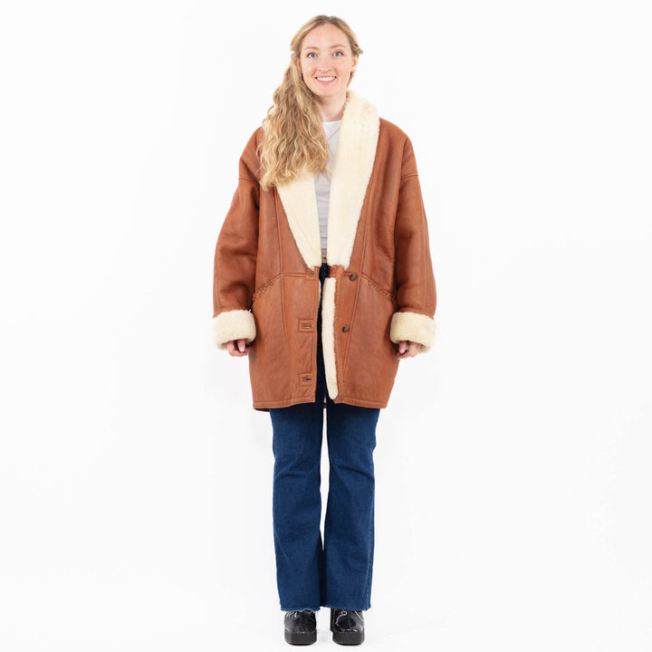 Vintage 80's Women Sheepskin Coat in Brown