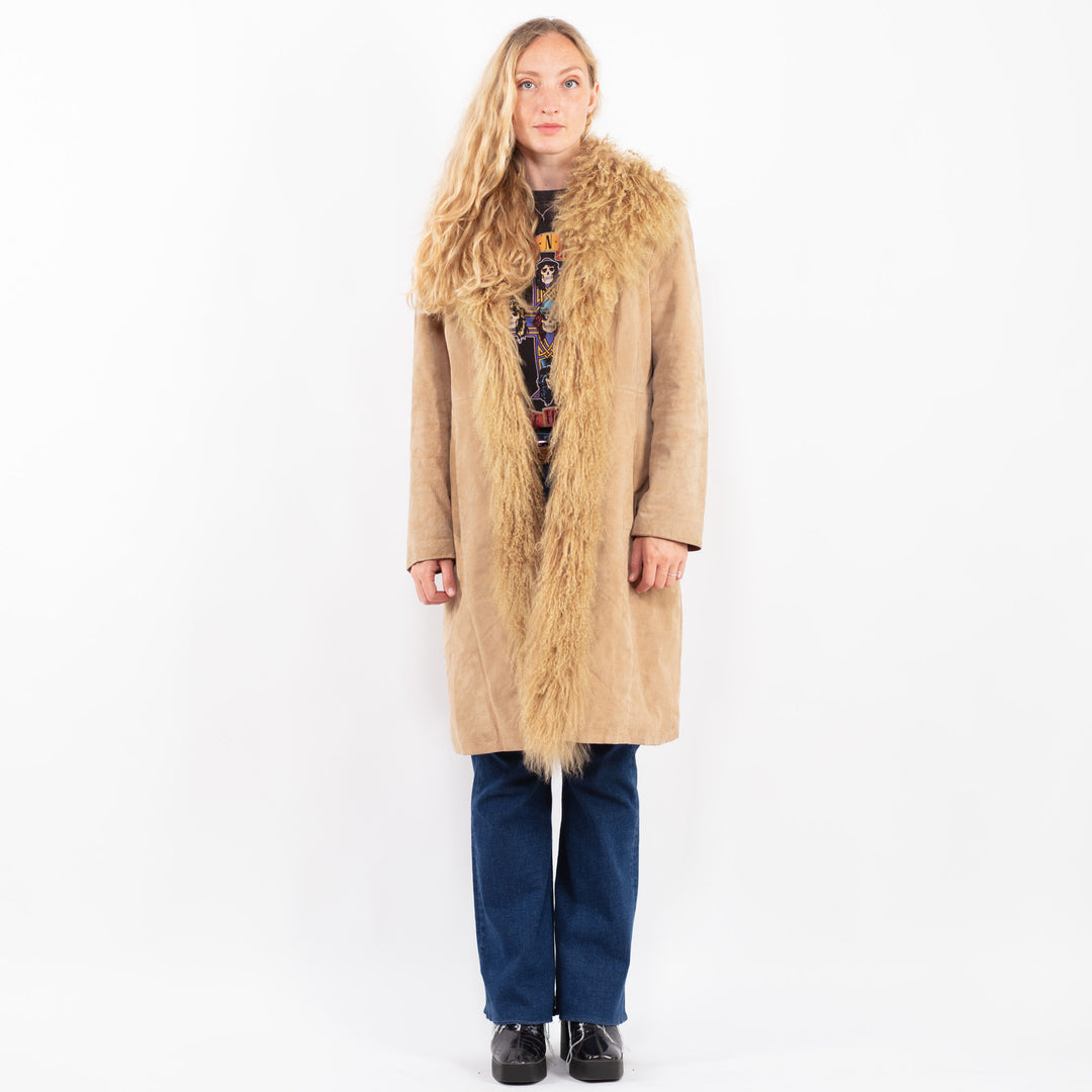 Vintage 00's Women Suede Coat in BeigeA0429