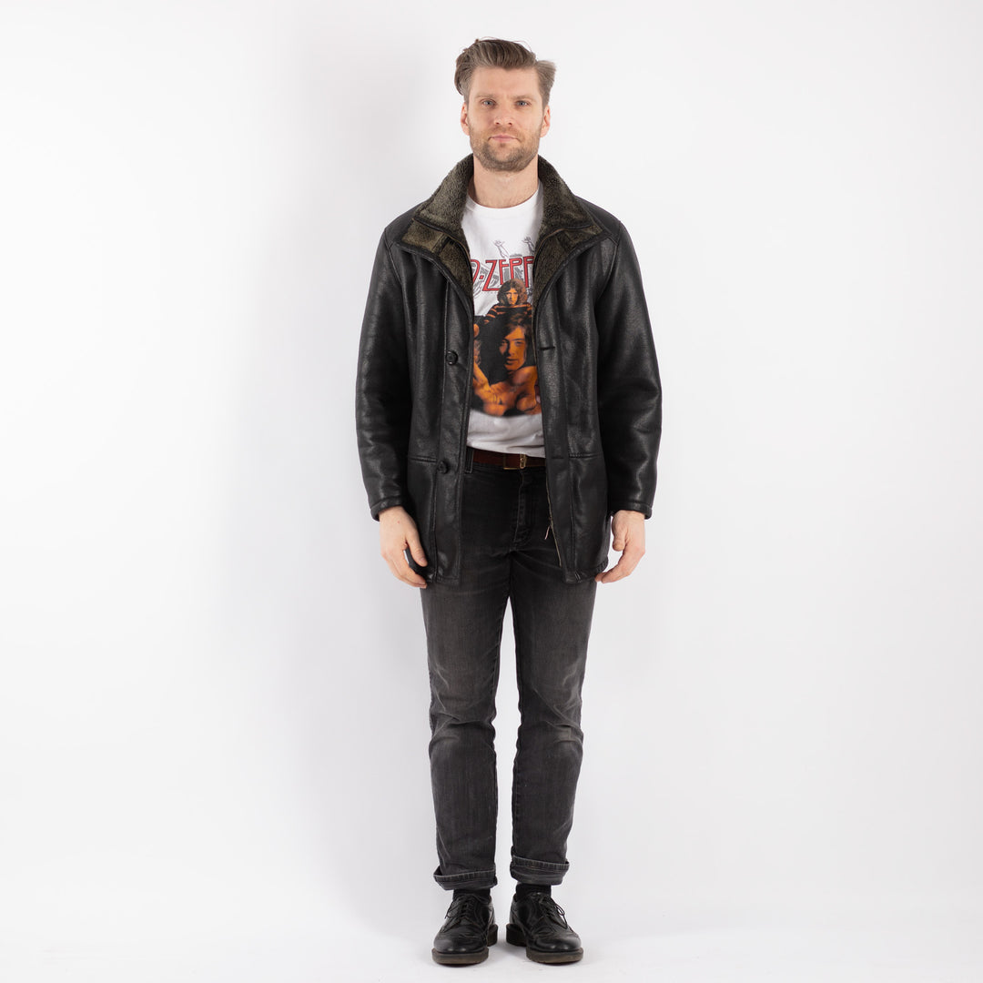 Vintage 00's Men Faux Sheepskin Coat in BlackZ459