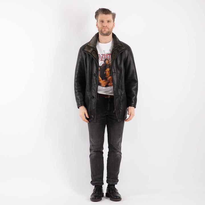 Vintage 00's Men Faux Sheepskin Coat in BlackZ459