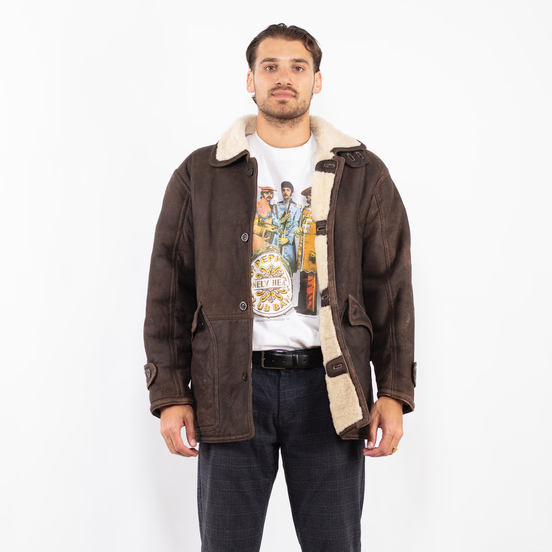 Vintage 80's Men Sheepskin Coat in BrownZ2236