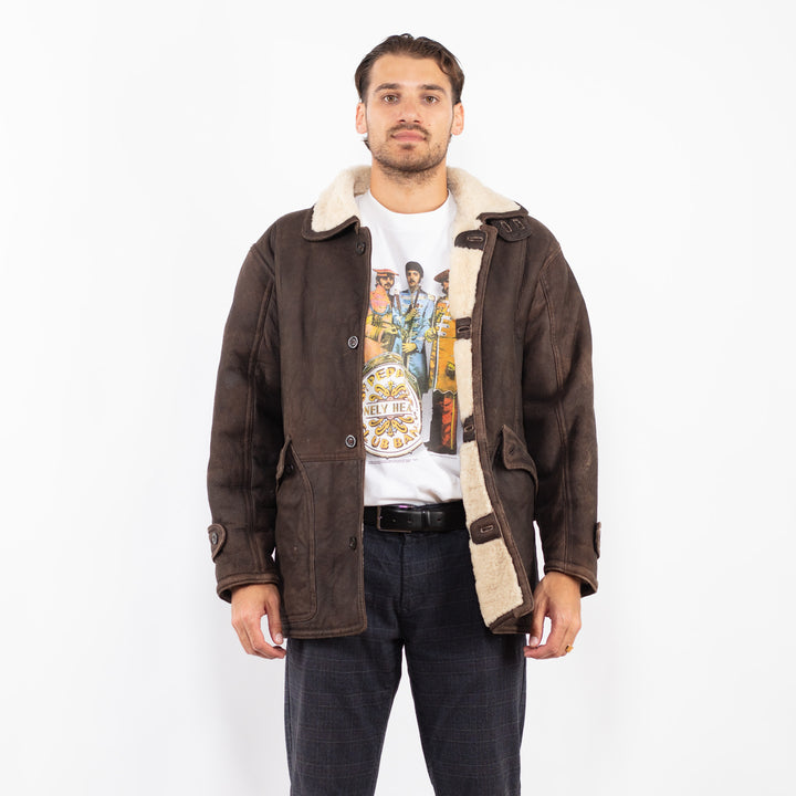 Vintage 80's Men Sheepskin Coat in BrownZ2236