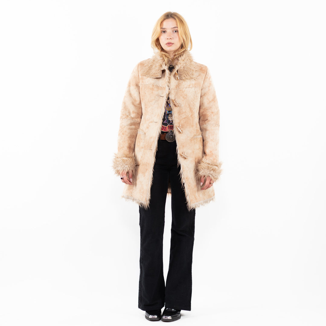 Vintage 90's Women Faux Sheepskin Coat in BeigeA0223