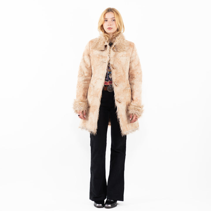Vintage 90's Women Faux Sheepskin Coat in BeigeA0223