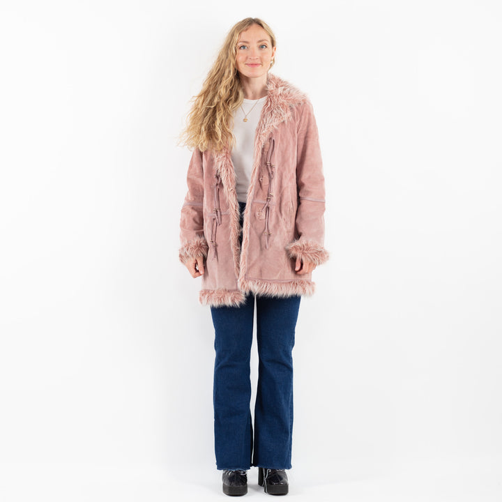 Vintage 90's Women Suede Sherpa Coat in PinkV9929