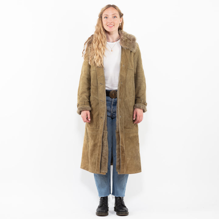 Vintage 70's Women Sheepskin Coat in GreenA0329