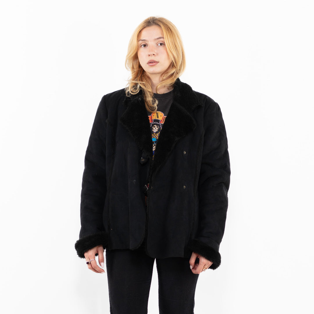 Vintage 00's Women Faux Sheepskin Jacket in BlackA0224