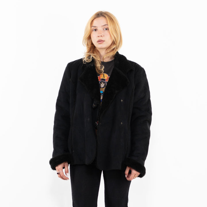 Vintage 00's Women Faux Sheepskin Jacket in BlackA0224