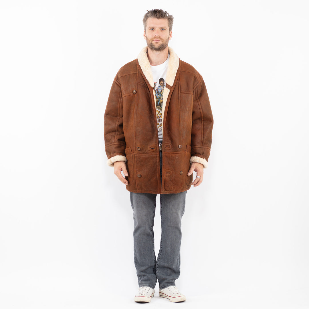 Vintage 80's Men Sheepskin Coat in BrownZ1996