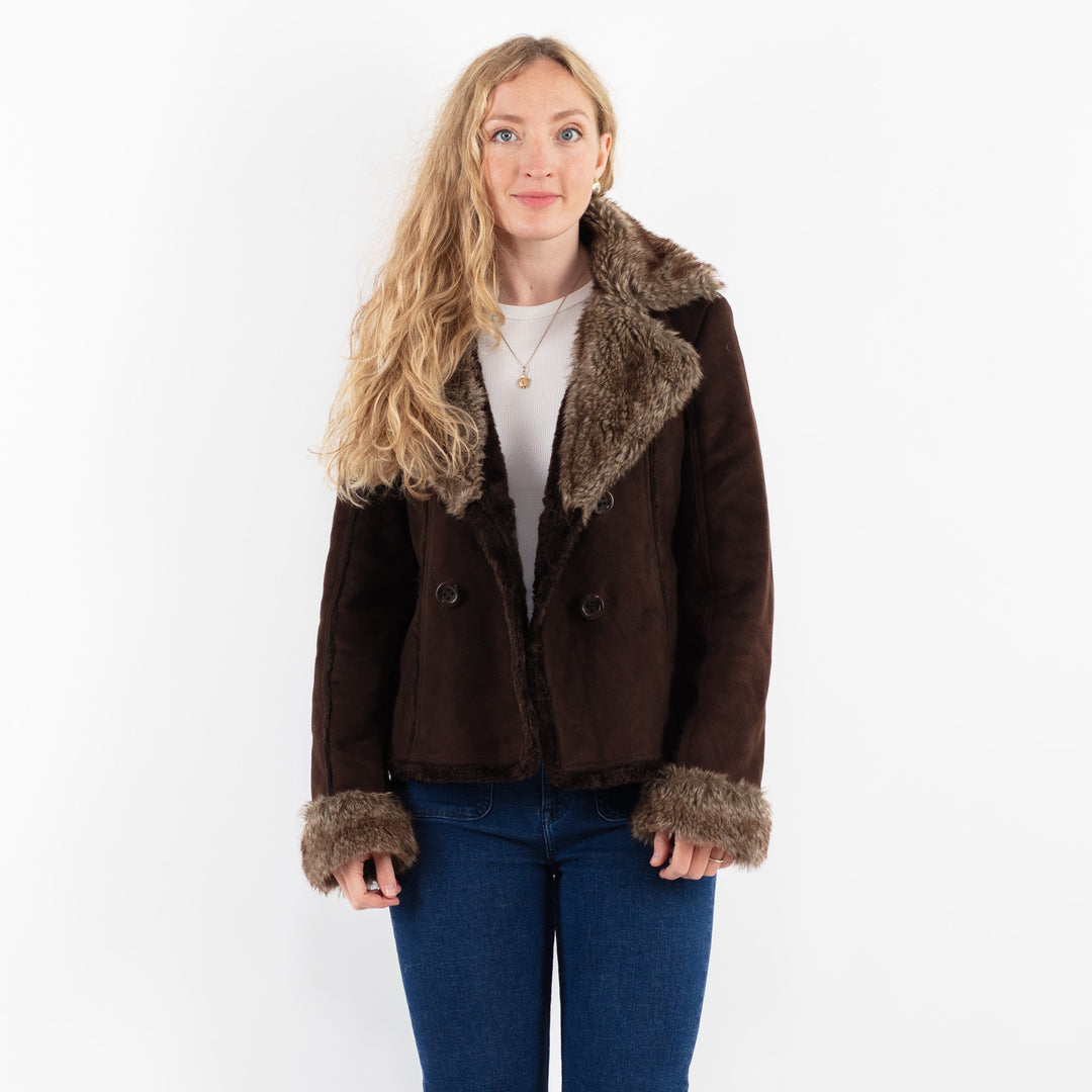 Vintage 00's Women Faux Sheepskin Jacket in BrownV9930
