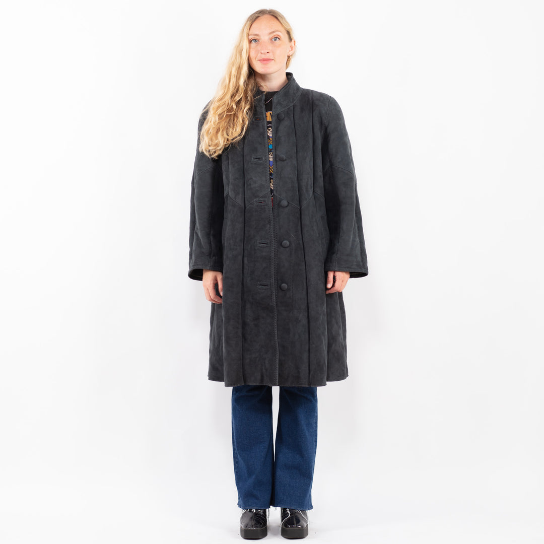 Vintage 80's Women Sheepskin Coat in GrayA0431