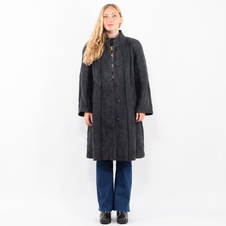 Vintage 80's Women Sheepskin Coat in GrayA0431