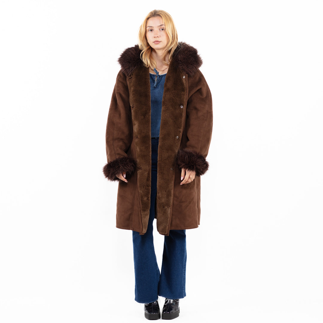 Vintage 00's Women Faux Sheepskin Coat in BrownA0120