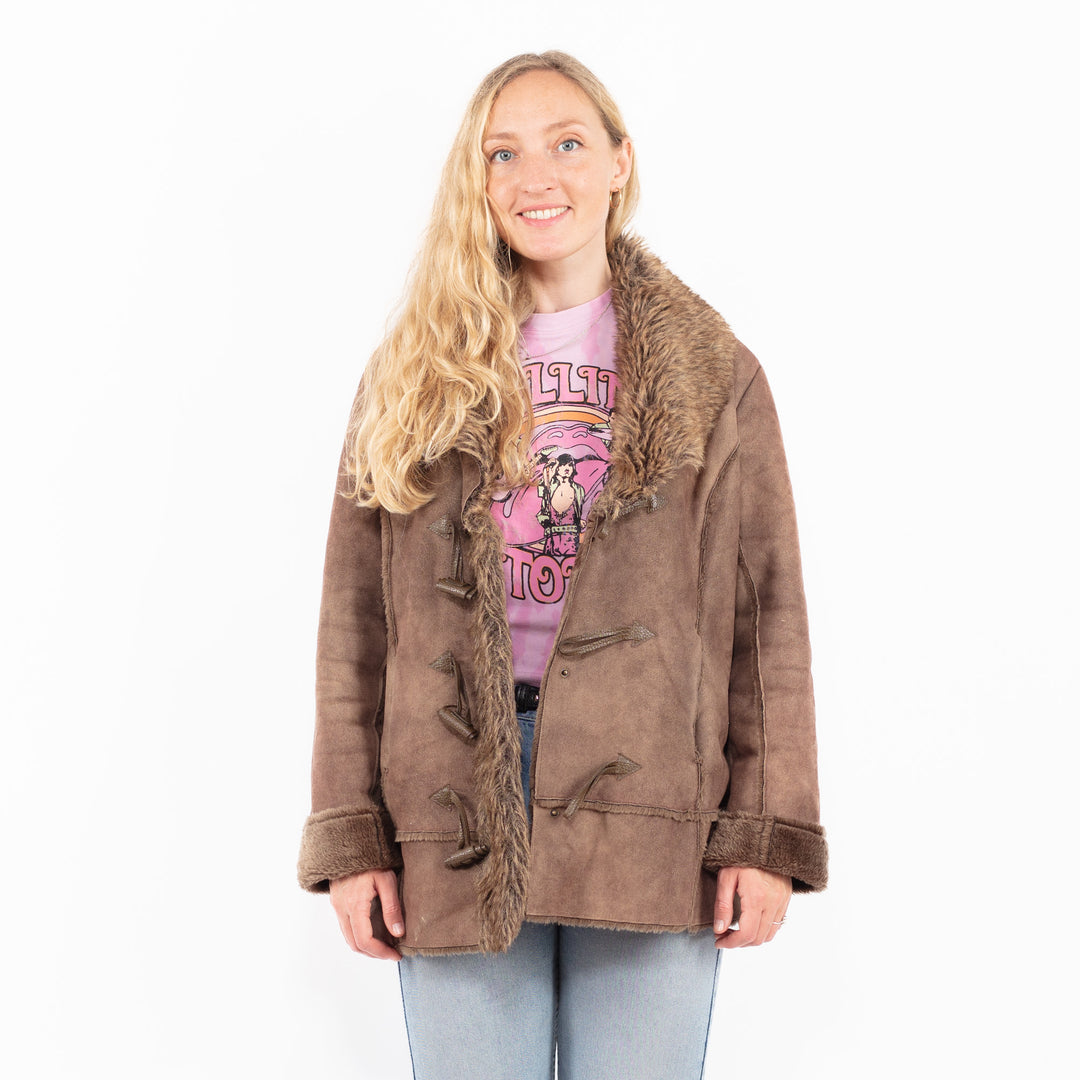 Vintage 00's Women Faux Sheepskin Jacket in BrownA0581