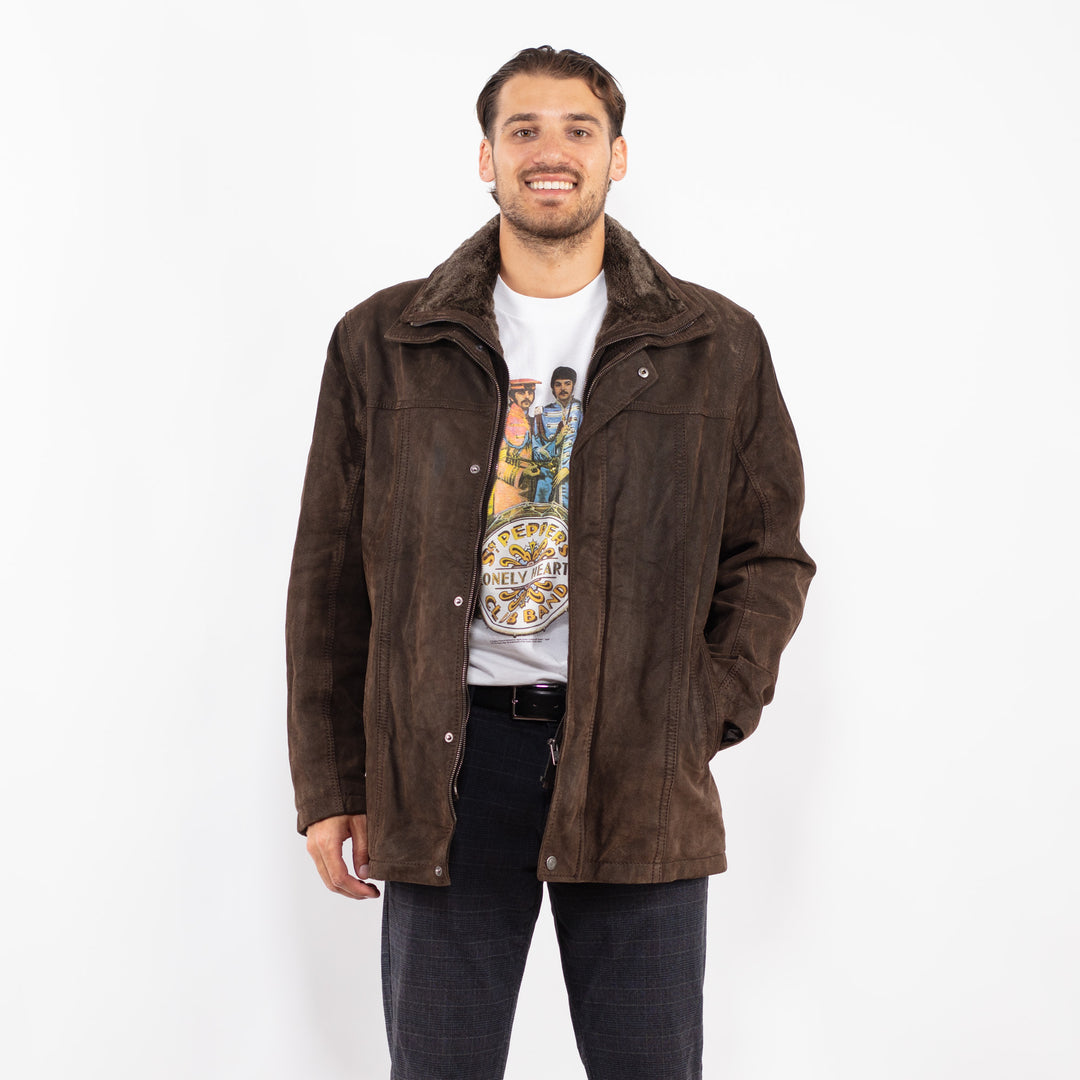 Vintage 90's Men Suede Sherpa Jacket in BrownZ2239