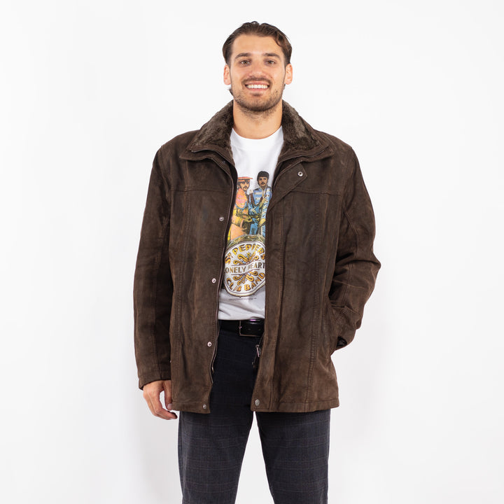 Vintage 90's Men Suede Sherpa Jacket in BrownZ2239