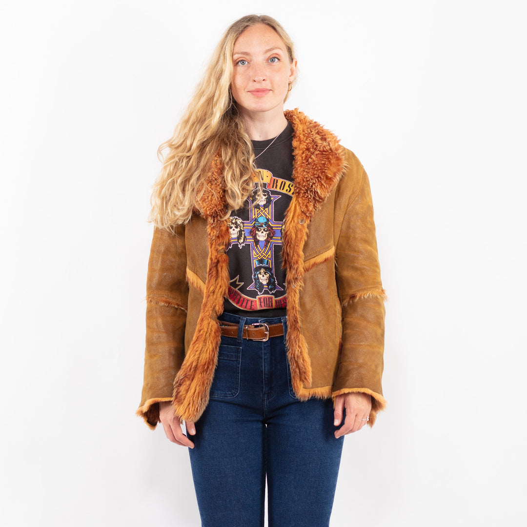 Vintage 90's Women Sheepskin Jacket in BrownA0433