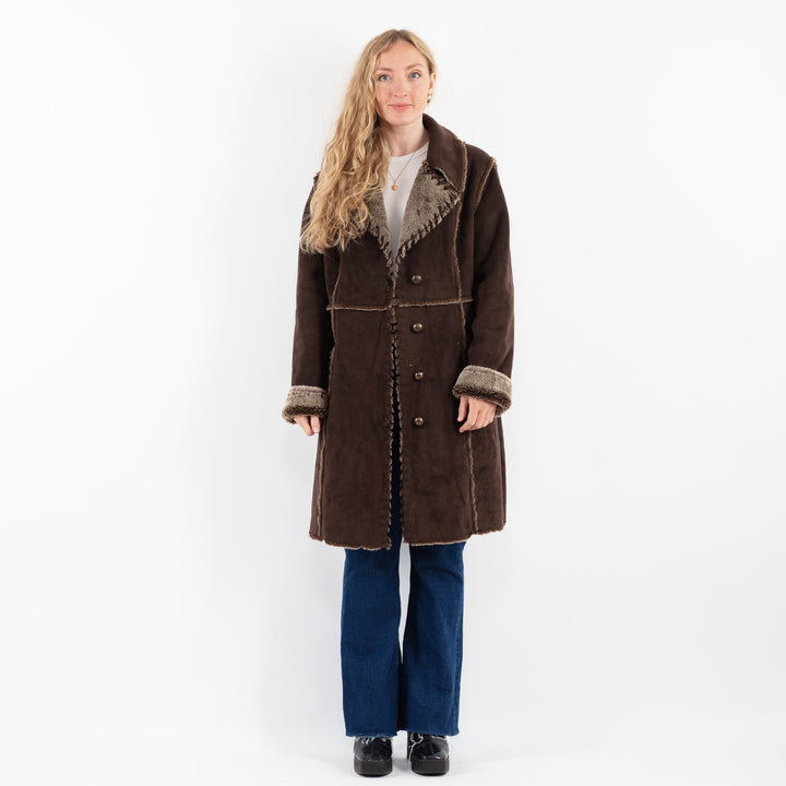 Vintage 00's Women Faux Sheepskin Coat in BrownV9932
