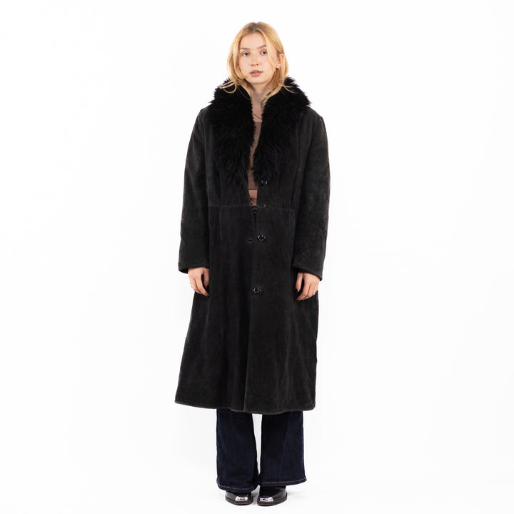 Vintage 90's Penny Lane Suede Sherpa Coat in Black