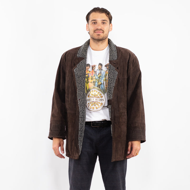 Vintage 90's Men Suede Sherpa Coat in BrownZ2240