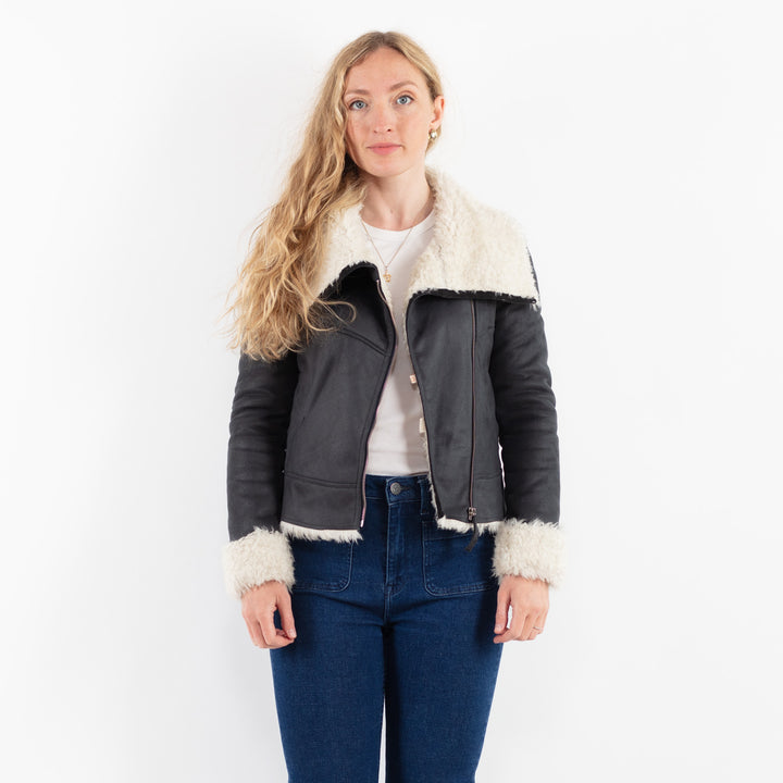 Vintage 00's Women Faux Sheepskin Jacket in GrayV9933