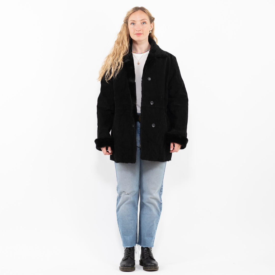 Vintage 00's Women Suede Sherpa Coat in BlackA0333