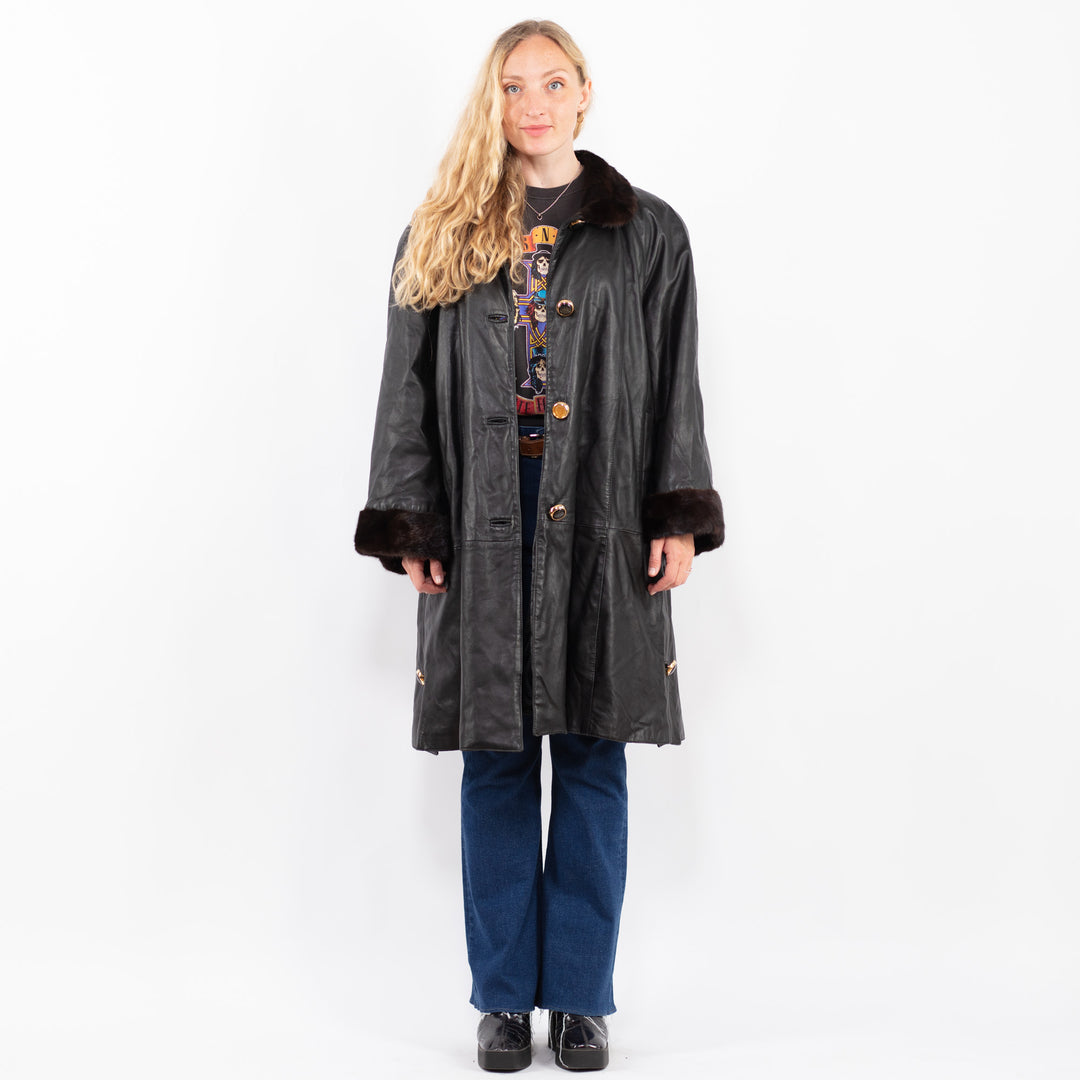 Vintage 80's Women Leather Coat in BlackA0434