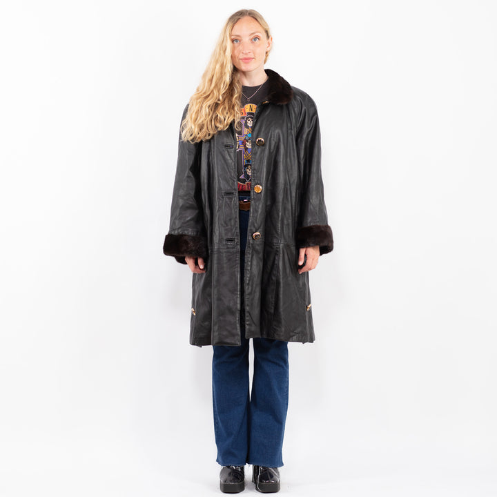 Vintage 80's Women Leather Coat in BlackA0434