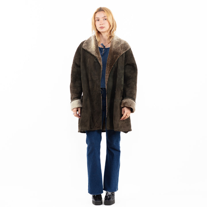 Vintage 90's Women Sheepskin Coat in GreenA0123