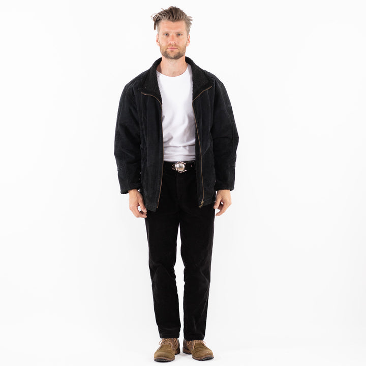 Vintage 90's Men Suede Sherpa Jacket in BlackZ1902