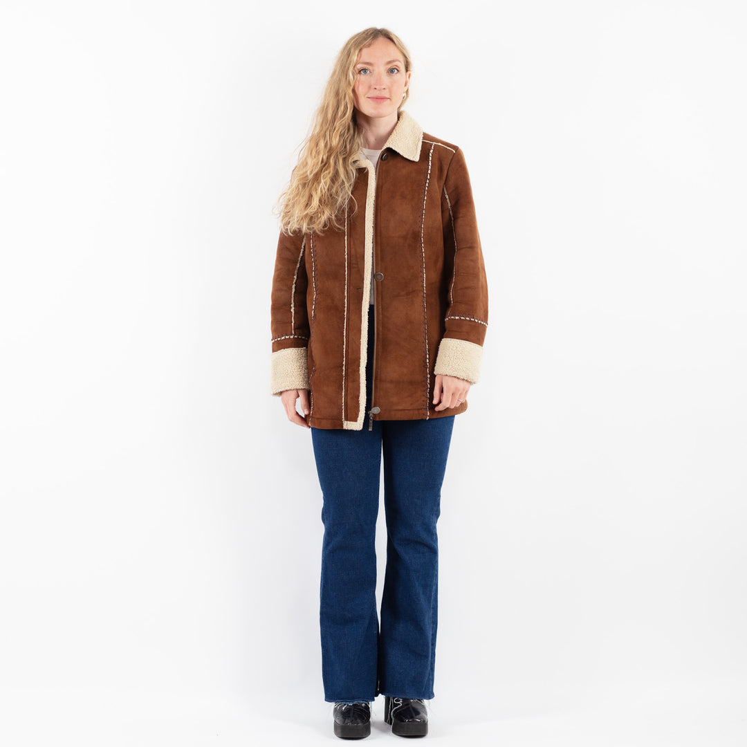 Vintage 00's Women Faux Sheepskin Coat in BrownV9934