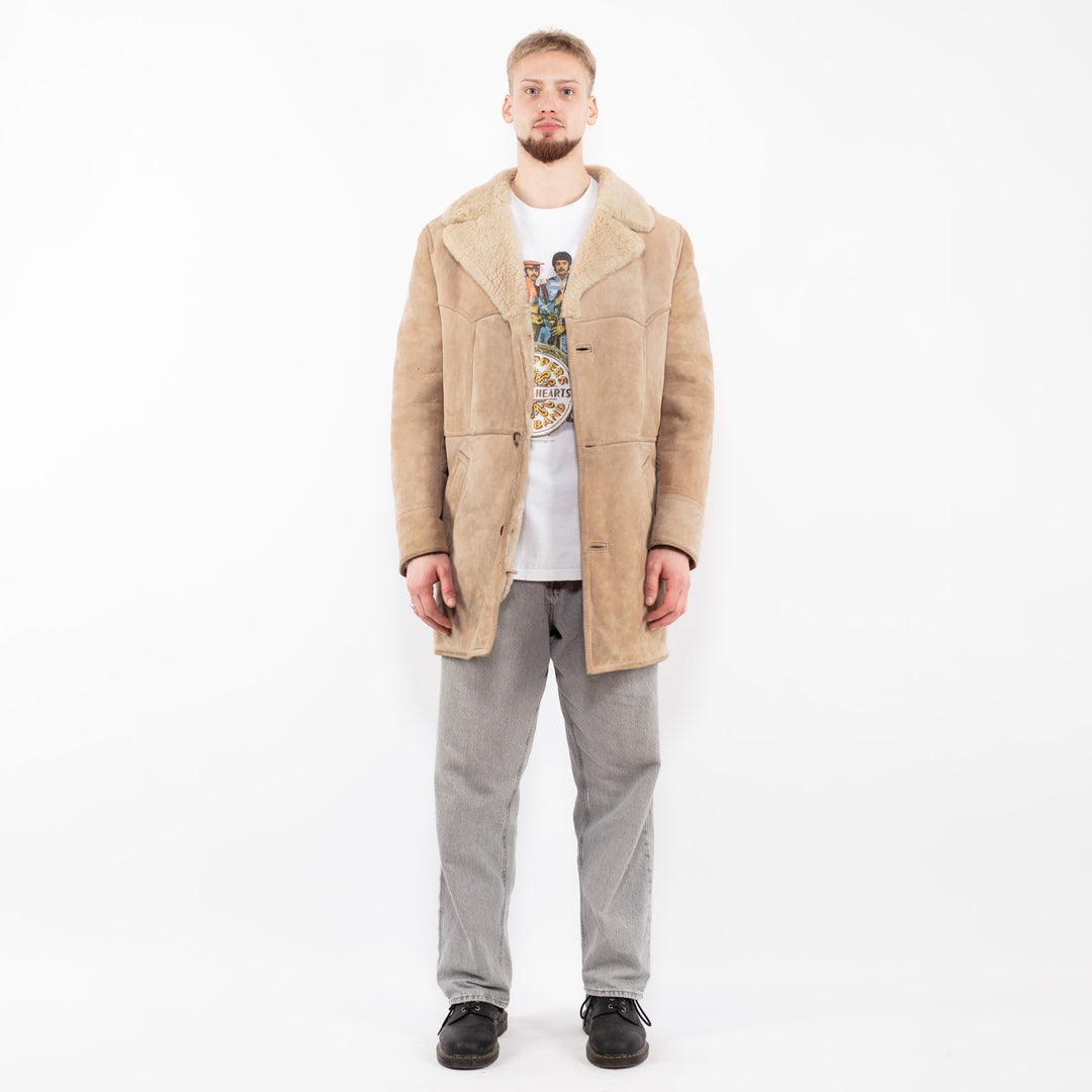 Vintage 70's Men Sheepskin Coat in Beige