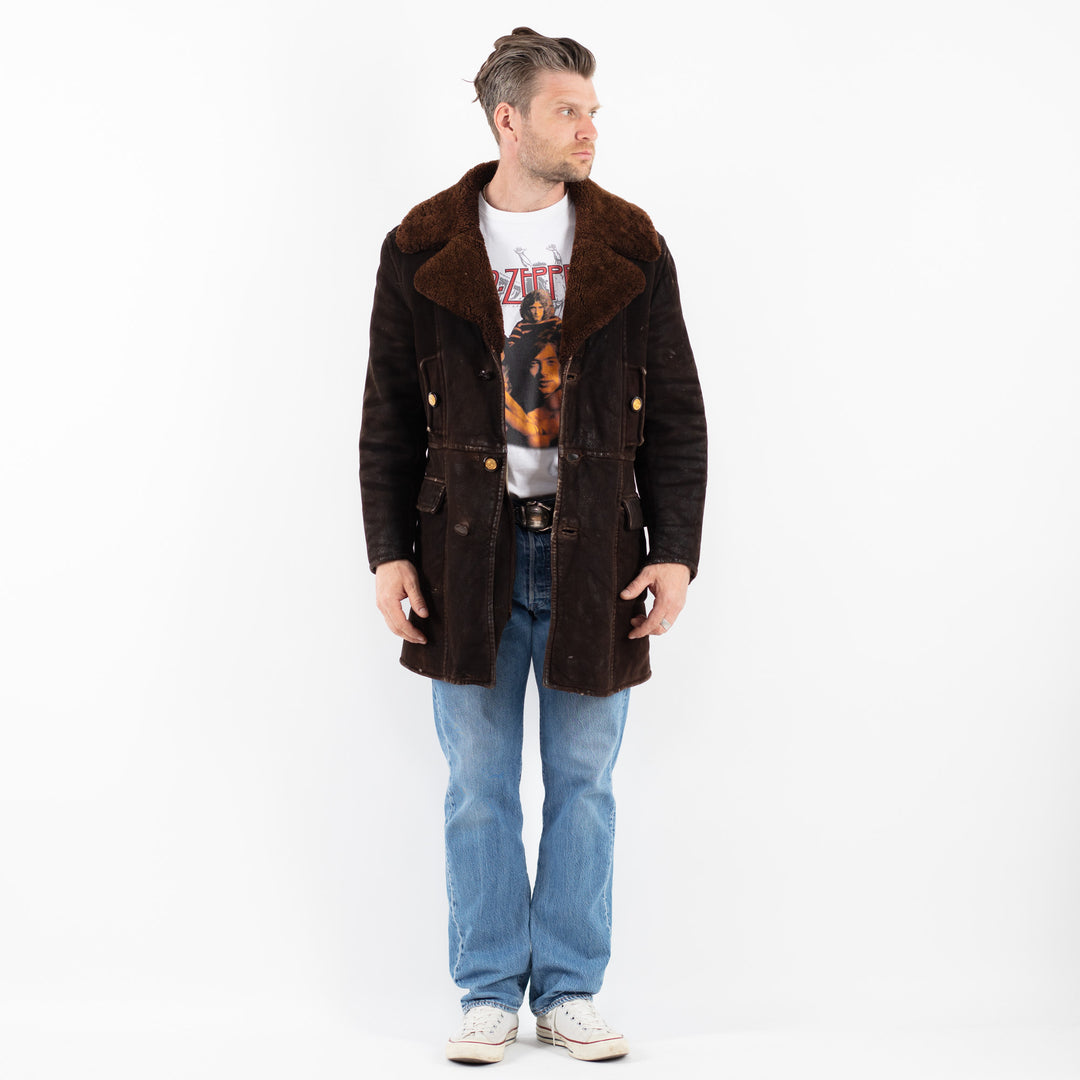Vintage 70's Men Sheepskin Coat in BrownZ1779
