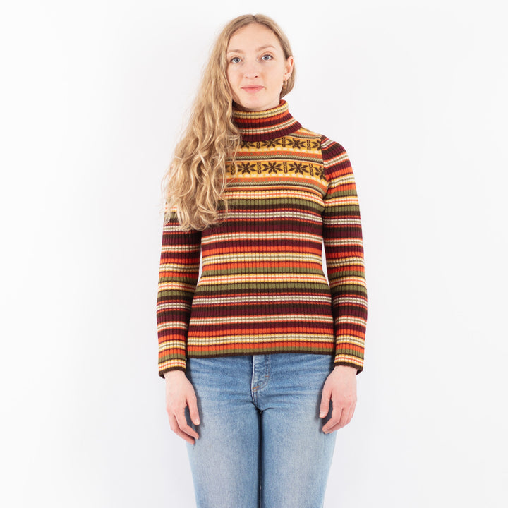 Vintage 90's Women Wool Turtleneck Sweater in Multi