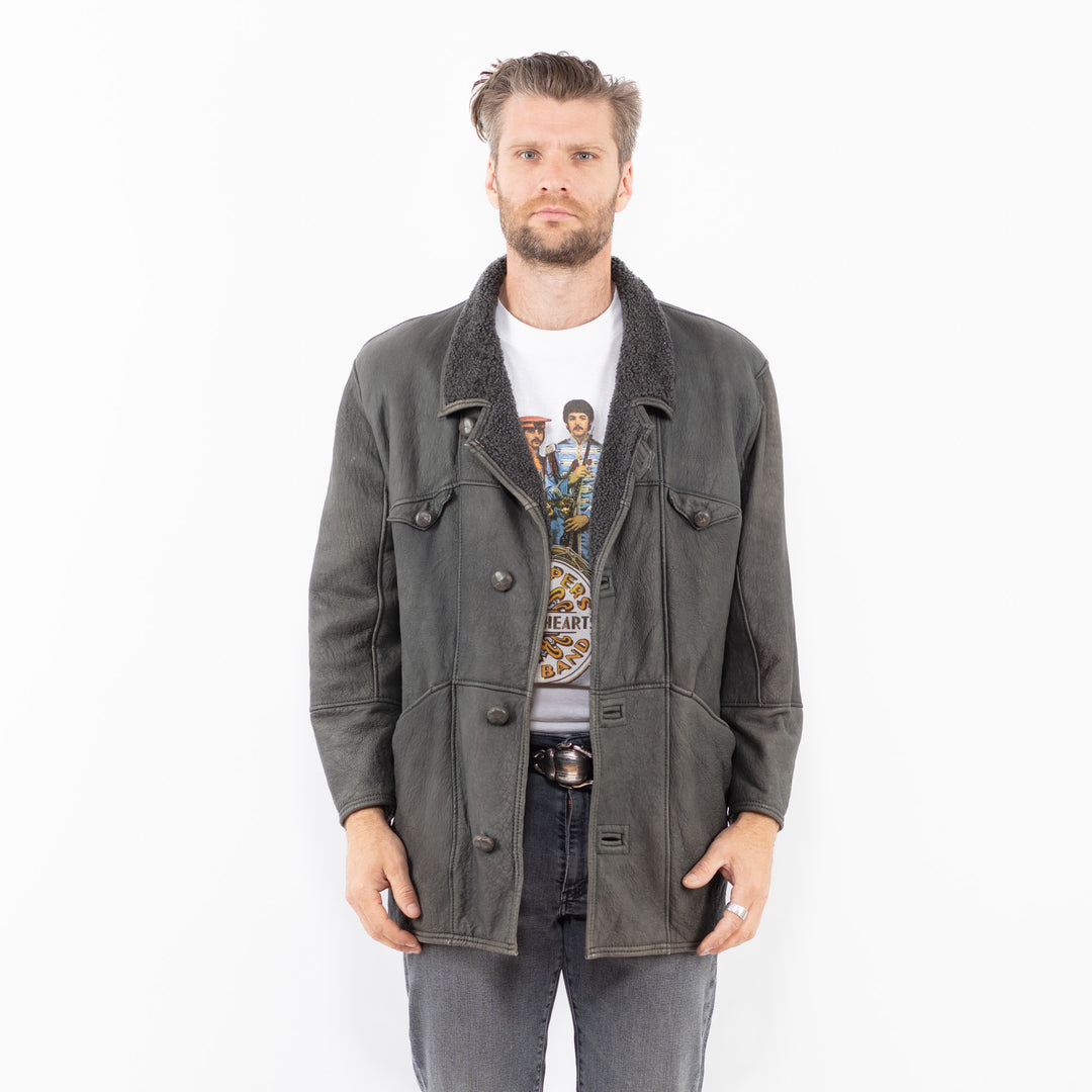 Vintage 80's Men Sheepskin Coat in GrayZ2001