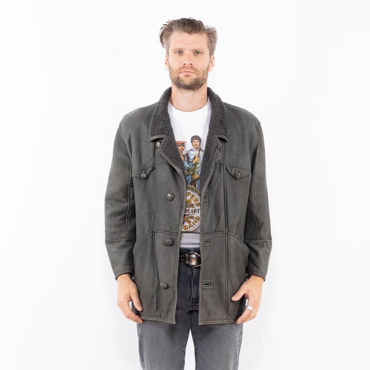 Vintage 80's Men Sheepskin Coat in GrayZ2001