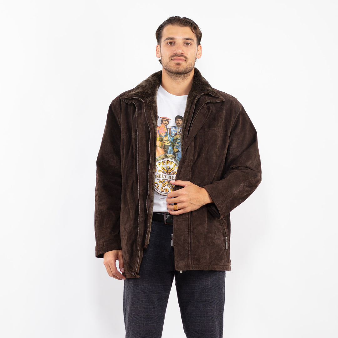 Vintage 90's Men Suede Sherpa Jacket in BrownZ2242