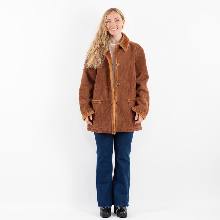 Vintage 00's Women Faux Sheepskin Coat in BrownV9935