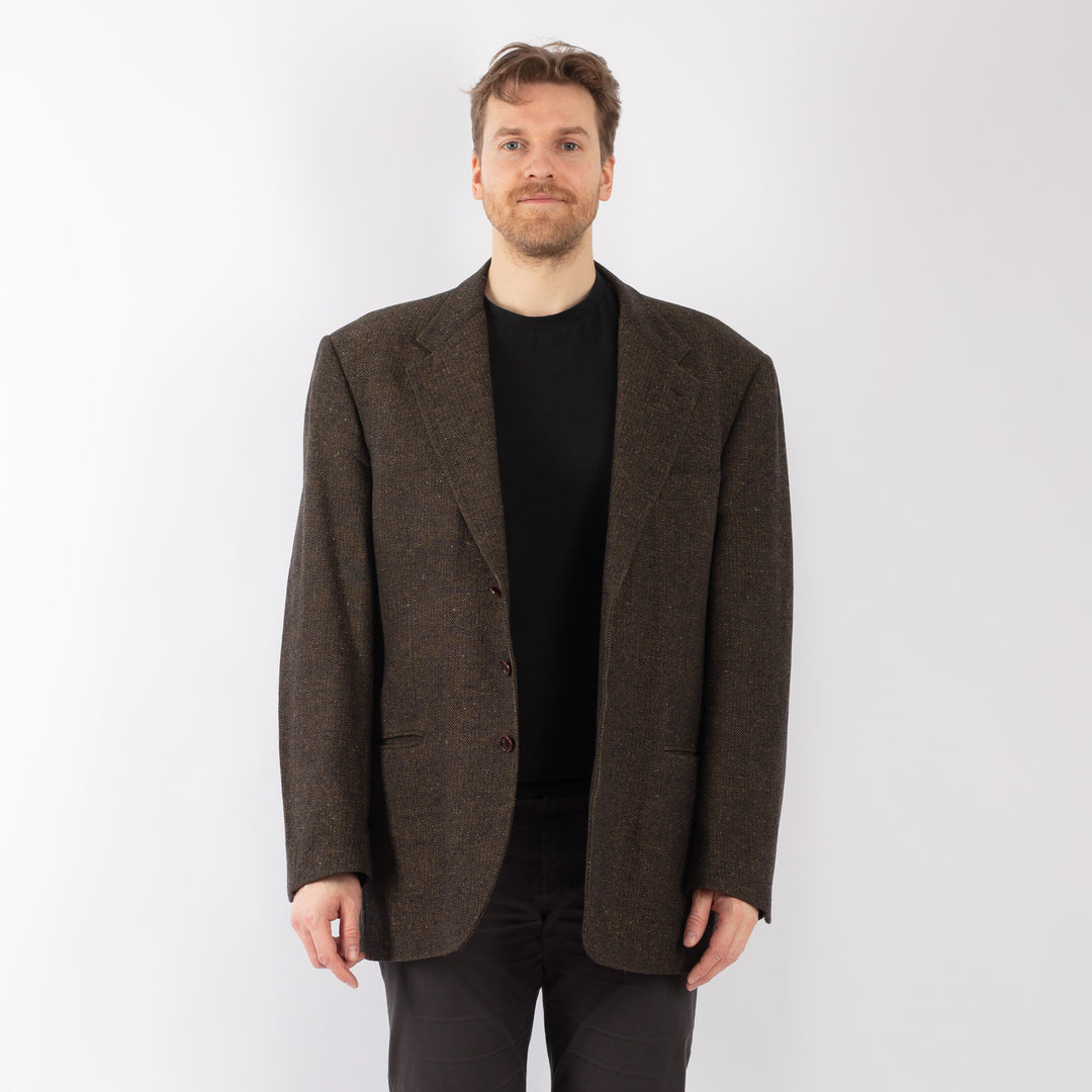 Vintage 70's Men Wool Blazer Jacket in Dark Green