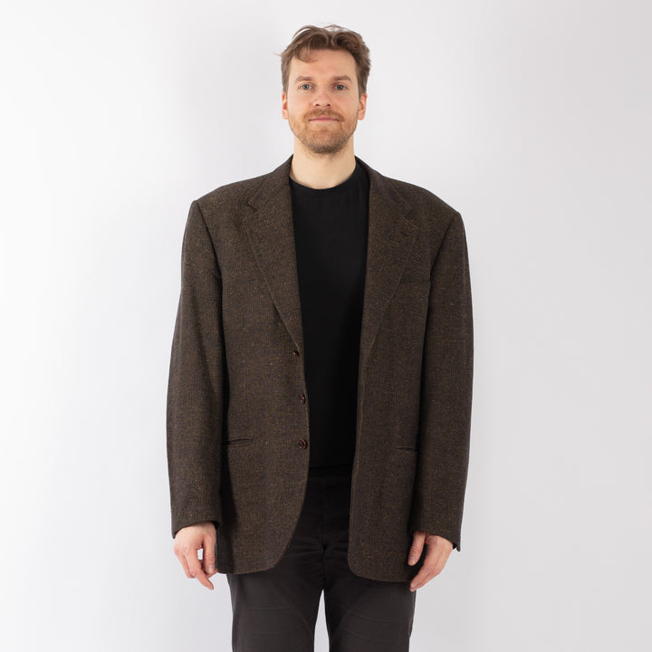 Vintage 70's Men Wool Blazer Jacket in Dark Green