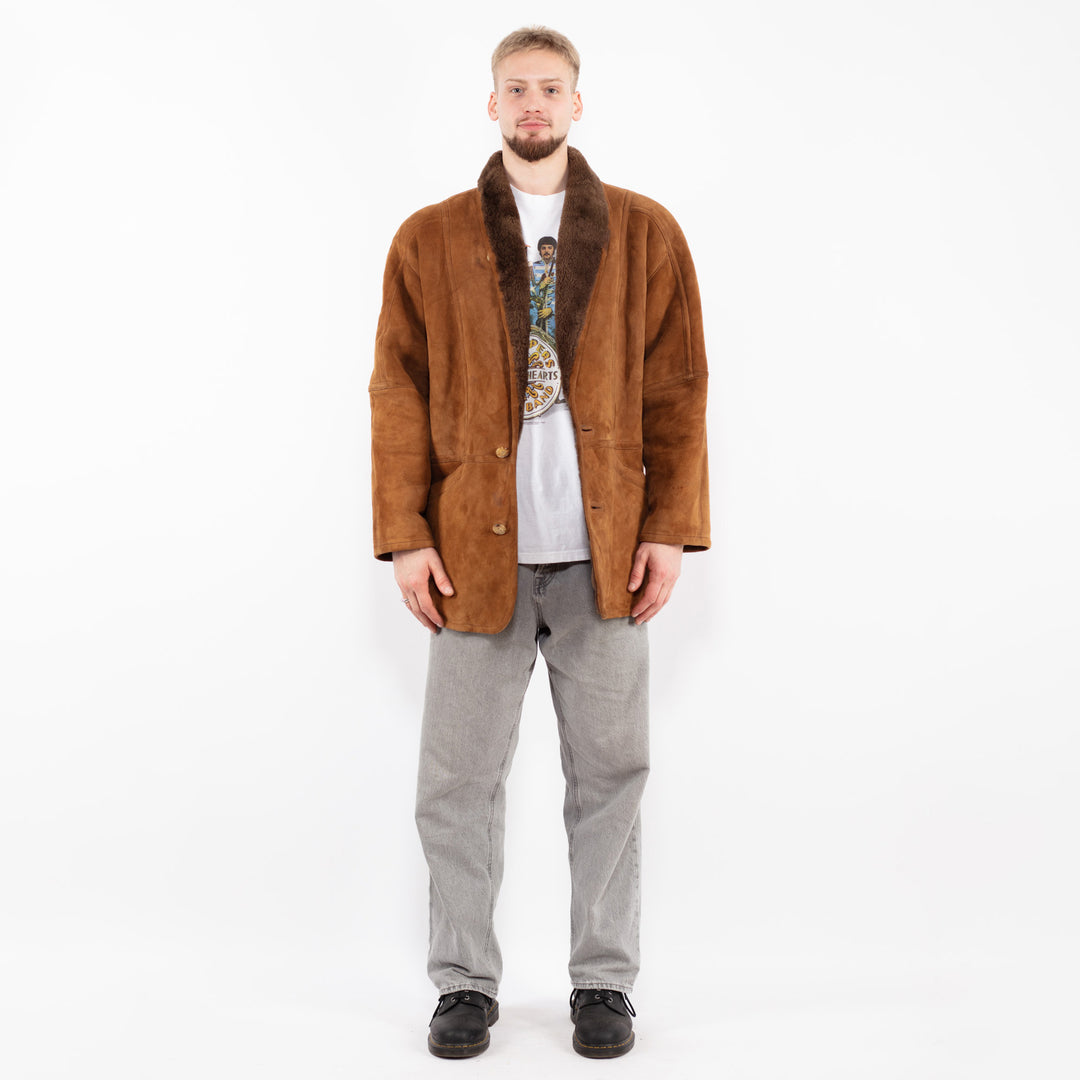 Vintage 80's Men Sheepskin Coat in Brown